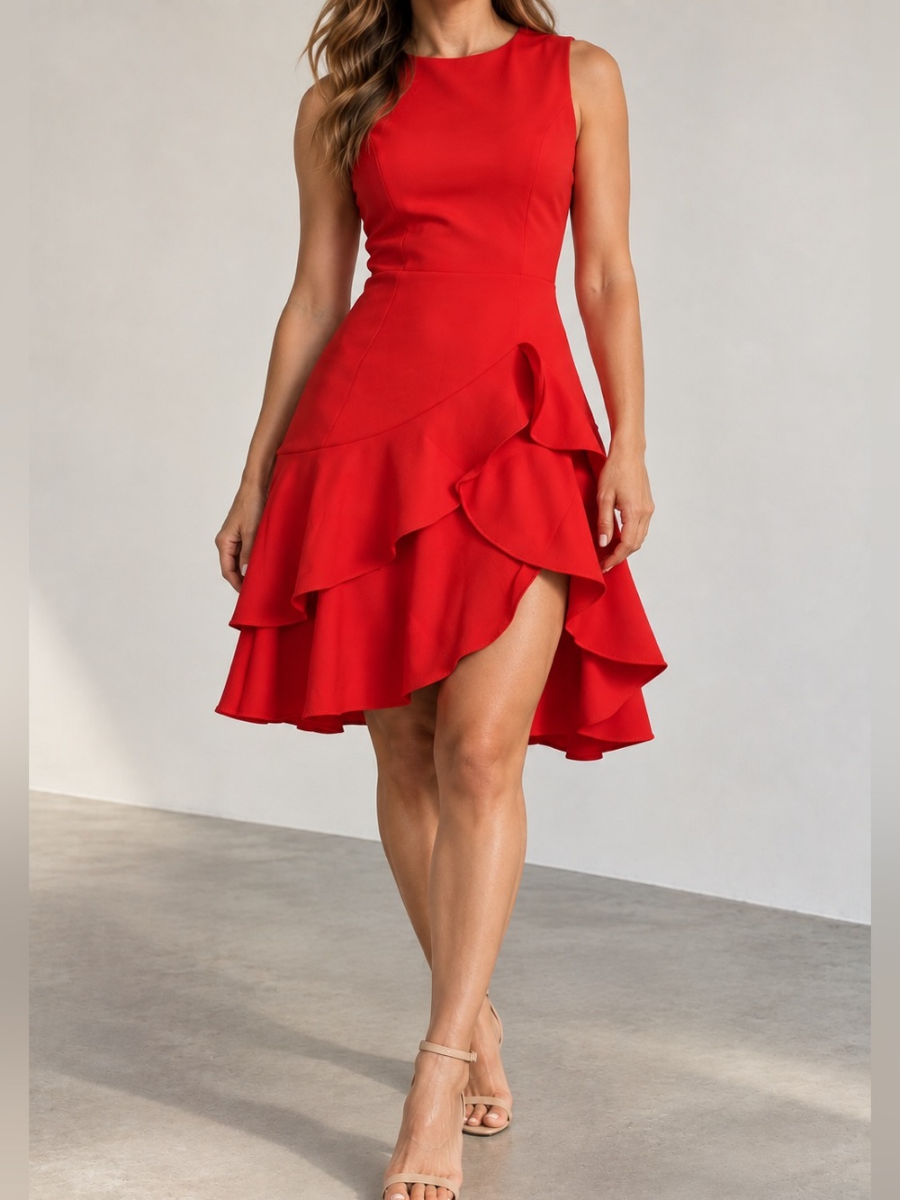 NWT Commence Red Ruffle High-Low Cocktail Dress Size XL